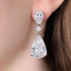 Pear Cut White Sapphire Drop Earrings For Women