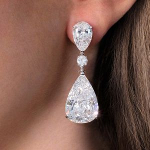 Pear Cut White Sapphire Drop Earrings Bridal Jewelry For Women