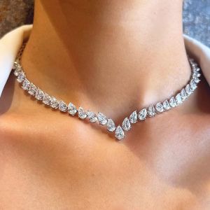 Pear Cut White Sapphire Tennis Necklace For Women