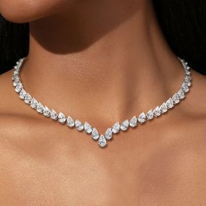 Pear Cut White Sapphire Tennis Necklace For Women