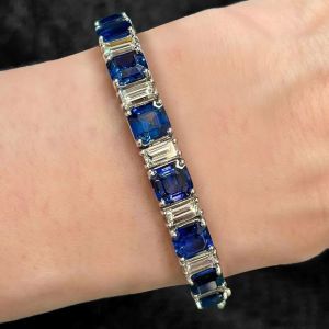 Asscher Cut Blue Sapphire Tennis Bracelet For Women