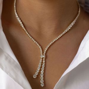 Next Necklace Golden Round Cut White Sapphire Lariat Wedding Necklace For Women