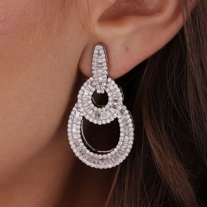 Baguette & Round Cut White Sapphire Drop Earrings For Women