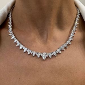 Pear Cut White Sapphire Tennis Necklace For Women