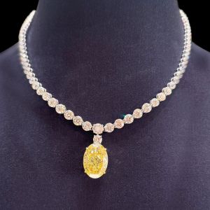 Next Necklace Two Tone Oval Cut Yellow Sapphire Wedding Necklace For Women 