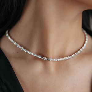 Next Necklace Round & Baguette Cut White Sapphire Tennis Wedding Necklace For Women