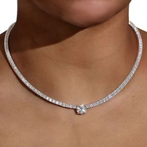 Round Cut White Sapphire Wedding Necklace For Women