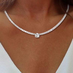 Round Cut White Sapphire Wedding Necklace For Women