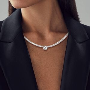 Round Cut White Sapphire Wedding Necklace For Women