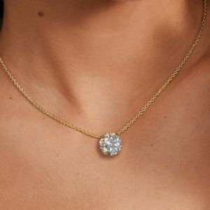 Gold Round Cut White Sapphire Pendant Necklace For Women