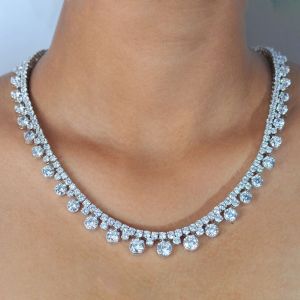 Next Necklace Round Cut White Sapphire Wedding Necklace For Women 
