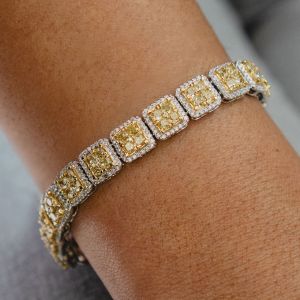 Halo Two Tone Cushion Cut Yellow Sapphire Tennis Bracelet For Women