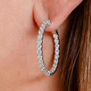 Round Cut White Sapphire Hoop Earrings For Women