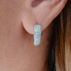 Pave Setting Round Cut White Sapphire Hoop Earrings For Women