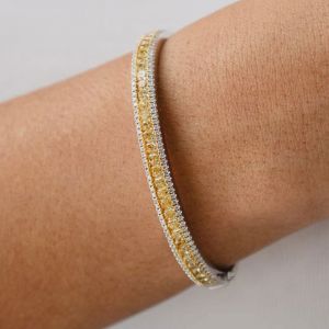 Two Tone Cushion Cut Yellow Sapphire Bangle Bracelet For Women