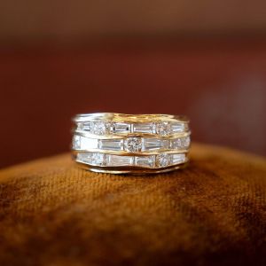 Multi Row Mix Cut White Sapphire Wedding Band For Women