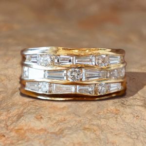 Multi Row Mix Cut White Sapphire Wedding Band For Women