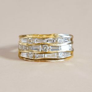 Multi Row Mix Cut White Sapphire Wedding Band For Women