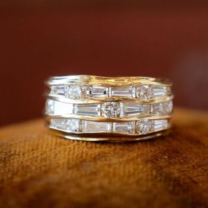Multi Row Mix Cut White Sapphire Wedding Band For Women