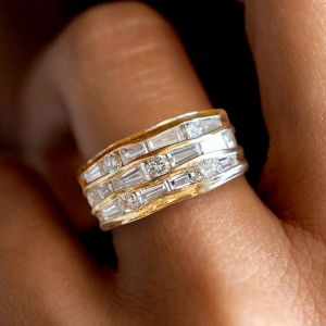 Multi Row Mix Cut White Sapphire Wedding Band For Women