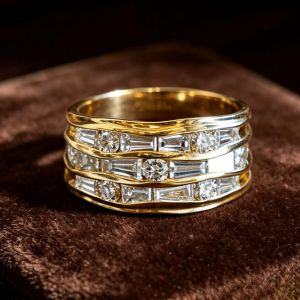 Multi Row Mix Cut White Sapphire Wedding Band For Women
