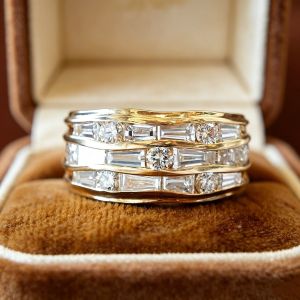 Multi Row Mix Cut White Sapphire Wedding Band For Women