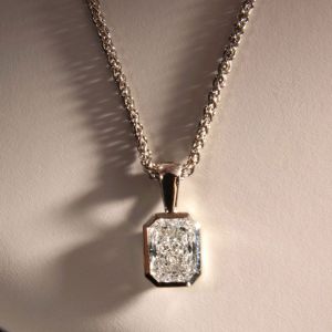 Bezel Radiant Cut White Sapphire Pendant Wedding Necklace For Women