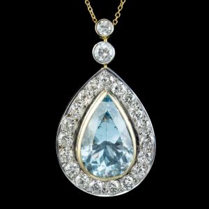 Bezel Two Tone Pear Cut Aquamarine Pendant Wedding Necklace For Women