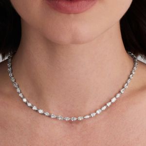 Classic Mixed Cut White Sapphire Tennis Necklace For Women