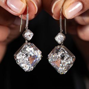 Asscher Cut White Sapphire Drop Earrings For Women
