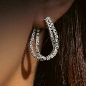 Next Necklace Double Row Round Cut White Sapphire Hoop Earrings For Women
