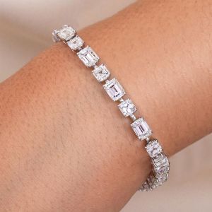 Next Necklace Asscher & Emerald Cut White Sapphire Tennis Bracelet For Women