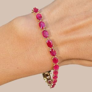 Golden Oval Cut Ruby Sapphire Tennis Bracelet For Women