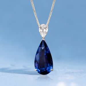 Pear Cut Blue Sapphire Pendant Wedding Necklace For Women