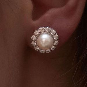 Halo Round Pearl Stud Earrings For Women