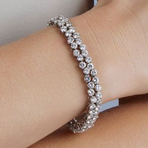 Next Necklace Double Row Round Cut White Sapphire Tennis Bracelet For Women