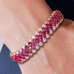 Golden Round Cut Ruby Sapphire Tennis Bracelet For Women