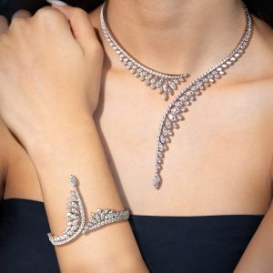 Halo Marquise Cut White Sapphire Necklace & Bracelet Set For Women