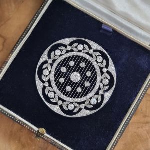Art Deco Milgrain Round Cut White Sapphire Brooch For Women