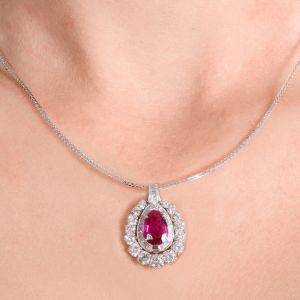 Next Necklace Halo Pear Cut Ruby Sapphire Pendant Wedding Necklace For Women