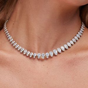 Next Necklace Golden Round Cut White Sapphire Tennis Wedding Necklace For Women