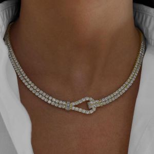 Next Necklace Golden Round Cut White Sapphire Tennis Wedding Necklace For Women