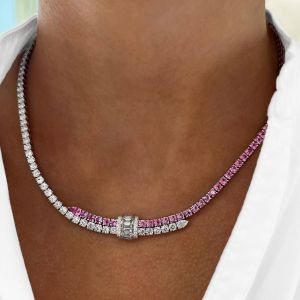 Next Necklace Round Cut Pink Sapphire Tennis Necklace For Women