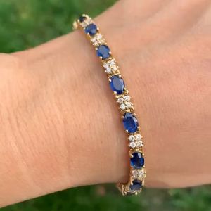 Next Necklace Golden Oval Cut Blue Sapphire Tennis Bracelet For Women