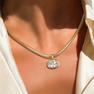 Next Necklace Golden Oval Cut White Sapphire Pendant Wedding Necklace For Women