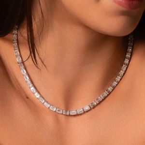 Next Necklace Emerald Cut White Sapphire Tennis Wedding Necklace For Women