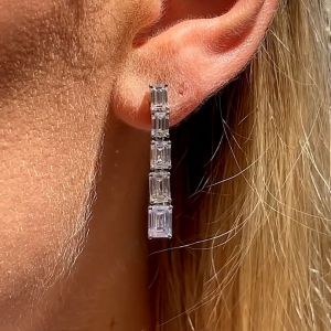 Next Necklace Emerald Cut White Sapphire Drop Earrings For Women