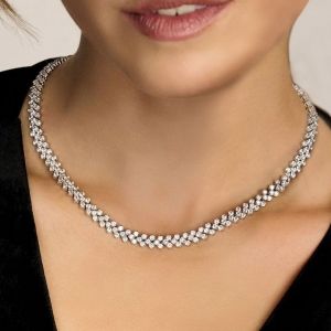 Next Necklace Multi Row Round Cut White Sapphire Tennis Wedding Necklace For Women