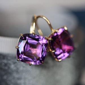 Next Necklace Golden Cushion Cut Amethyst Sapphire Drop Earrings For Women