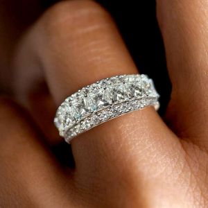 Princess Cut White Sapphire Wedding Band For Women